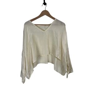 Carol Lee Shanks Cream Silk Oversized Cropped V-Neck Blouse Lagenlook Top